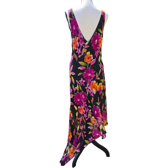 Vintage Beaded Sequin Asymetrical Black Pink Floral Sleeveless Maxi Dress | Sz L - Picture 3 of 6
